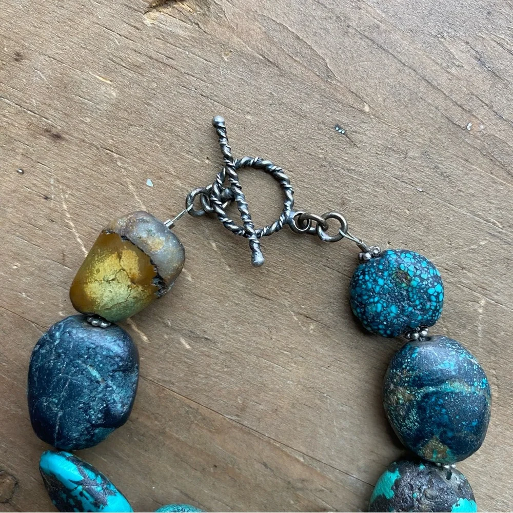 Raw Turquoise and Sterling Silver Necklace and Bracelet Set - Picture 12 of 14